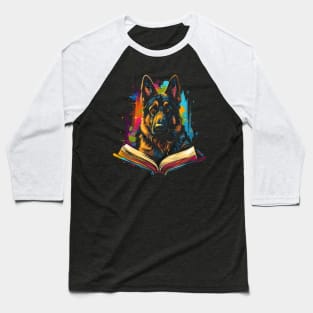 German Shepherd Reads Book Baseball T-Shirt
